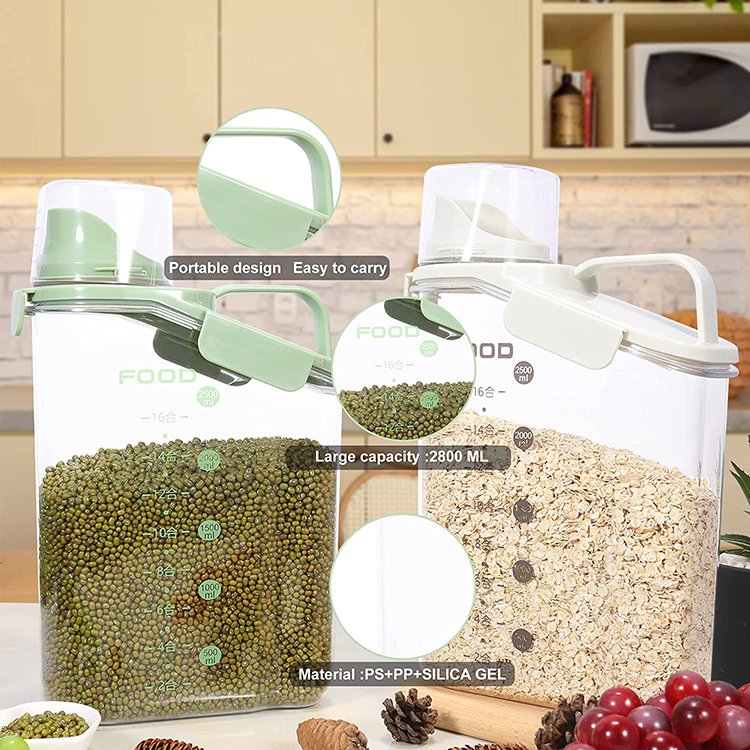 Japan 2.8l Transparent Airtight Grain Jar Plastic Sealed Tank Rice Dry Food Cereal Storage Containers With Measuring Cup