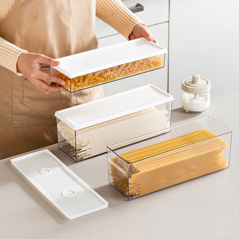 Metka Household Friendly Eco Storage Boxes for Kitchen Storage White Lid with Transparent Material Noodle Storage Box