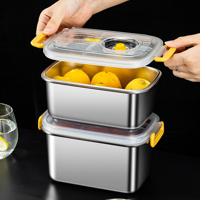 Leak proof multiple sizes thermal vacuum vegetable fridge fresh storage container box SUS304 with plastic lid