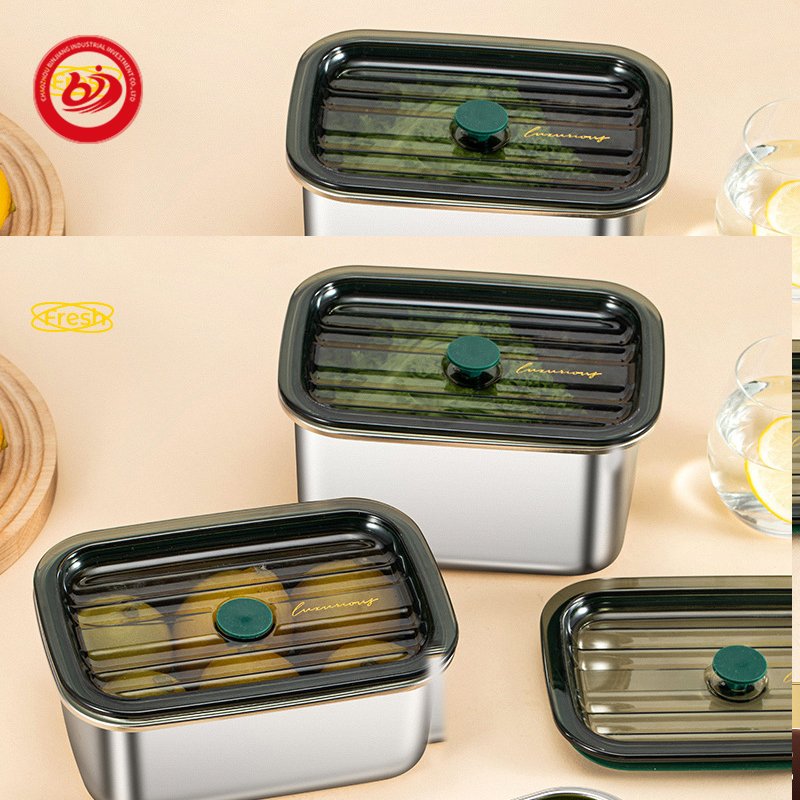 Leak proof multiple sizes thermal vacuum vegetable fridge fresh storage container box SUS304 with plastic lid
