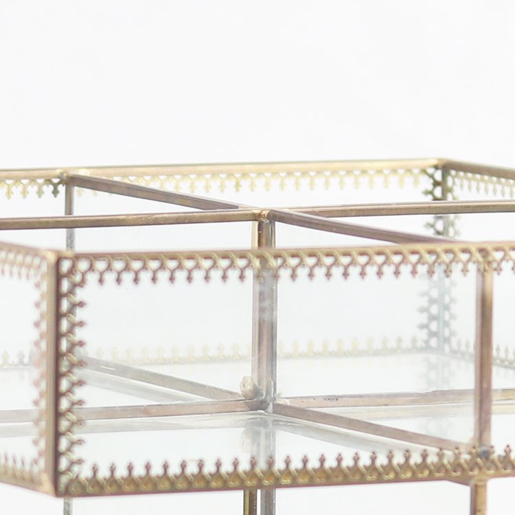 Fashionable Rectangular Hot sale gold and glass beauty Glass makeup organization storage box