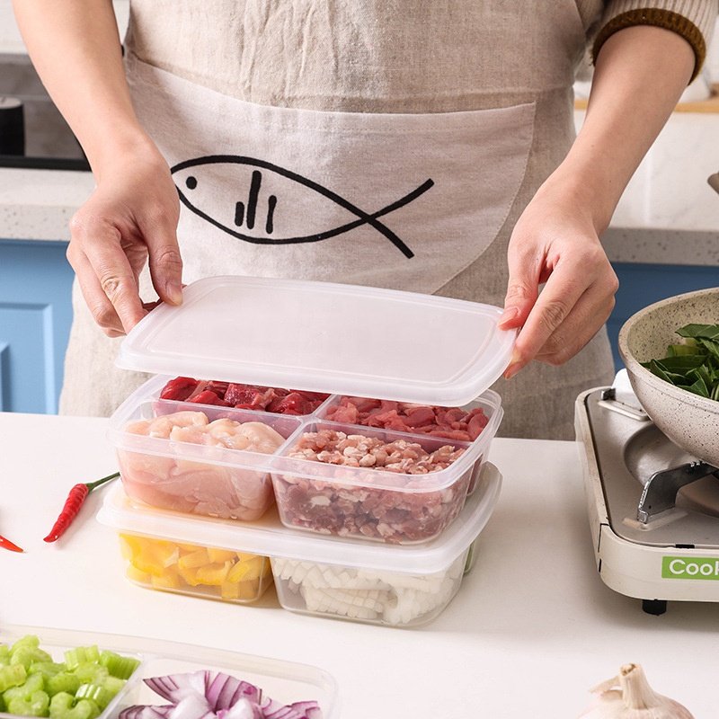 Plastic food storage container Transparent lattice vegetable storage crisper the crisper kitchen food Storage box