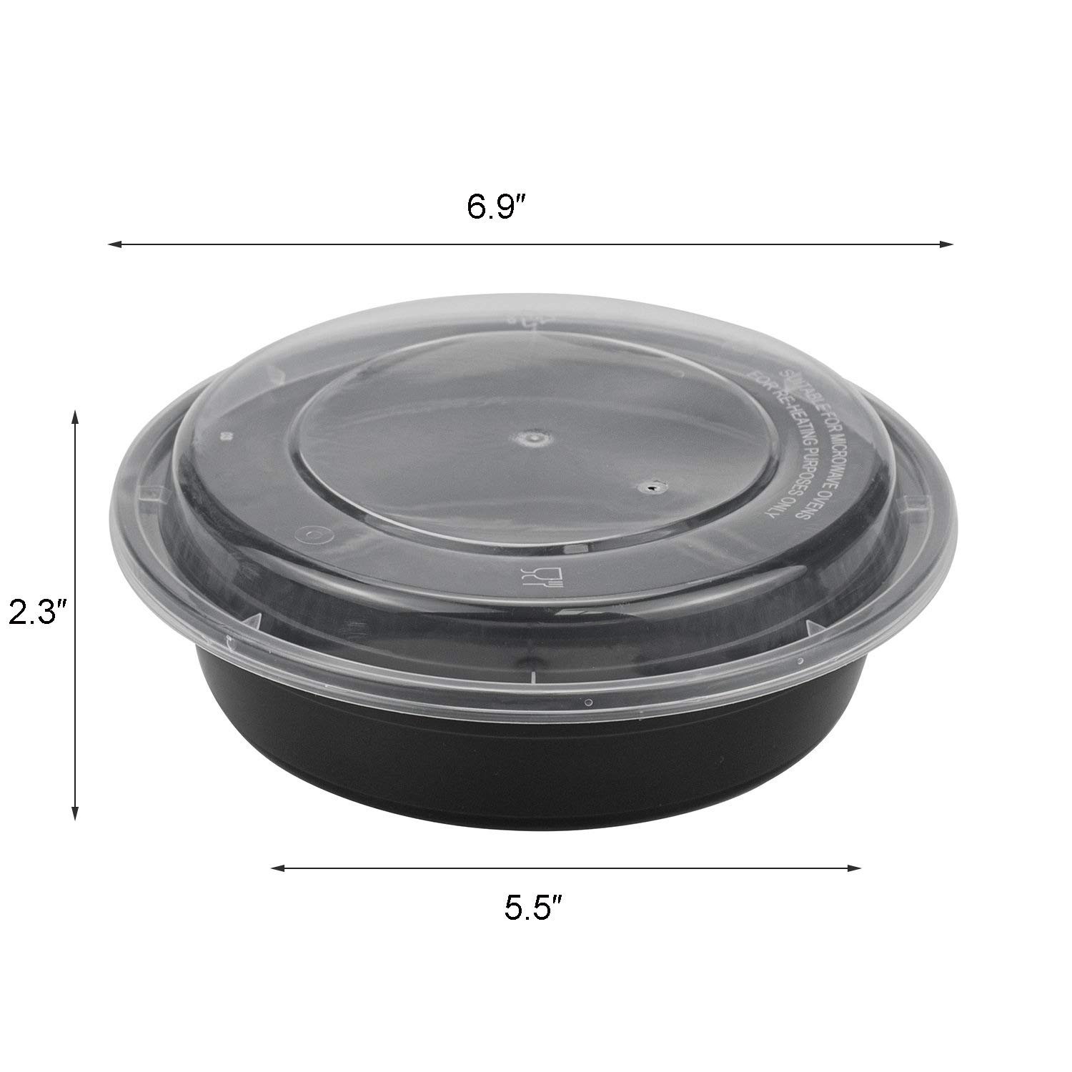 Meal Prep Containers for Food Storage Disposable Black Round Plastic Food Containers Lunch Boxes Bowls with Lids