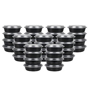 Meal Prep Containers for Food Storage Disposable Black Round Plastic Food Containers Lunch Boxes Bowls with Lids