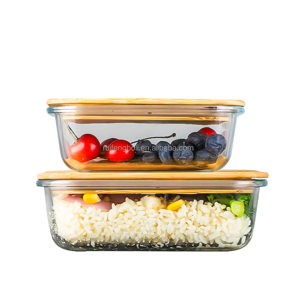Eco Friendly Meal Prep Containers Airtight Glass Food Storage Containers with Bamboo Lids