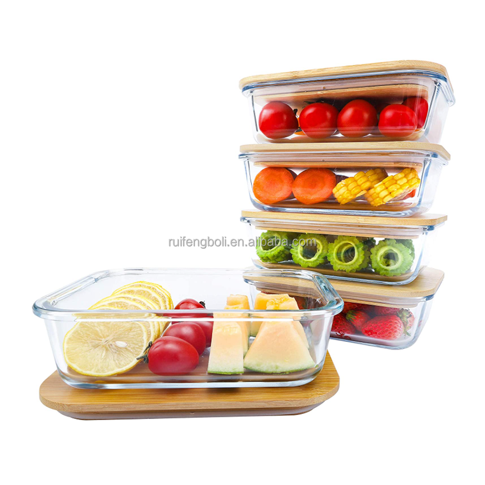 Eco Friendly Meal Prep Containers Airtight Glass Food Storage Containers with Bamboo Lids