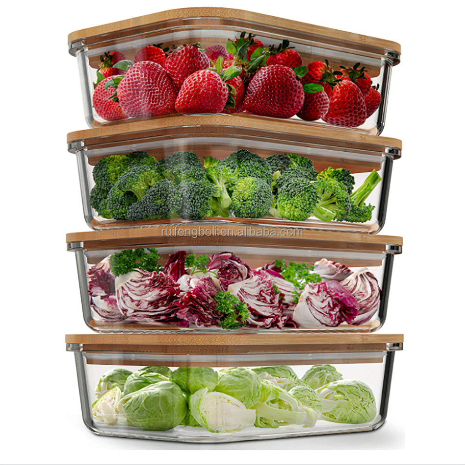 Eco Friendly Meal Prep Containers Airtight Glass Food Storage Containers with Bamboo Lids