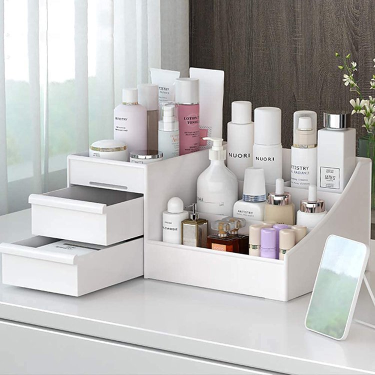 Plastic Storage Box with Drawer for Desktop Organizer Bathroom Vanity Cosmetic Makeup Sundries Office Supplies Container