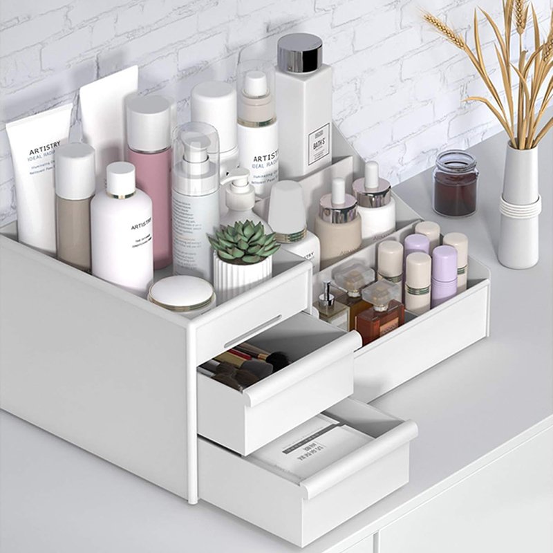 Plastic Storage Box with Drawer for Desktop Organizer Bathroom Vanity Cosmetic Makeup Sundries Office Supplies Container