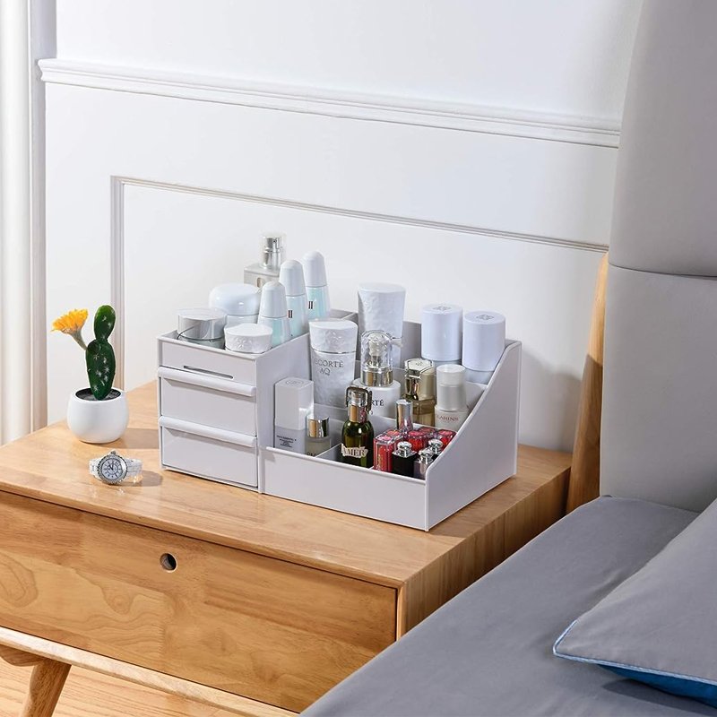 Plastic Storage Box with Drawer for Desktop Organizer Bathroom Vanity Cosmetic Makeup Sundries Office Supplies Container