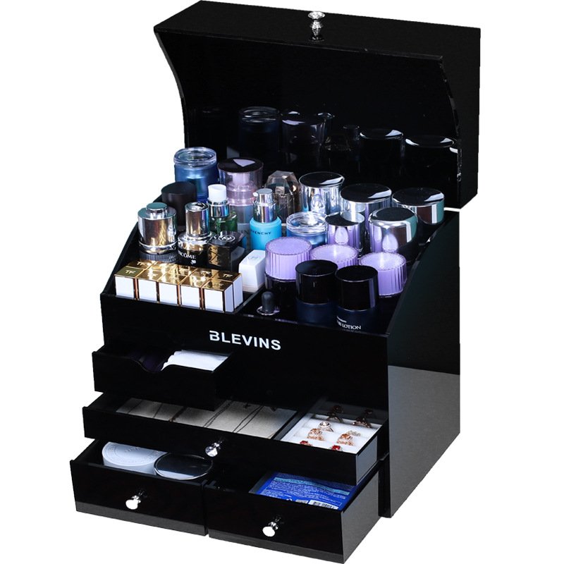 4 sections clear plastic storage box with lock and key
