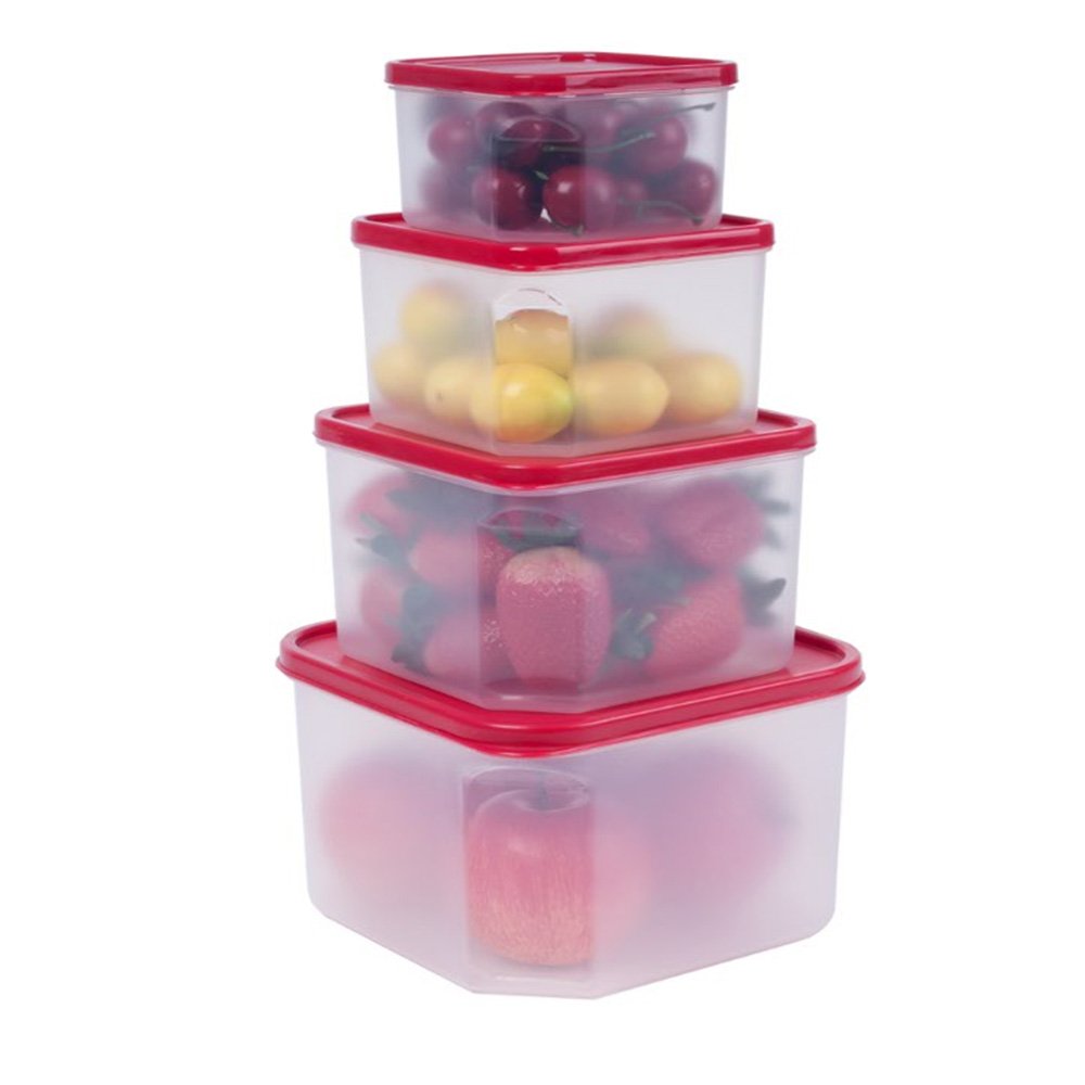 4 in 1 Plastic stackable airtight pet food storage containers set with lock lids reusable dry food storage box set