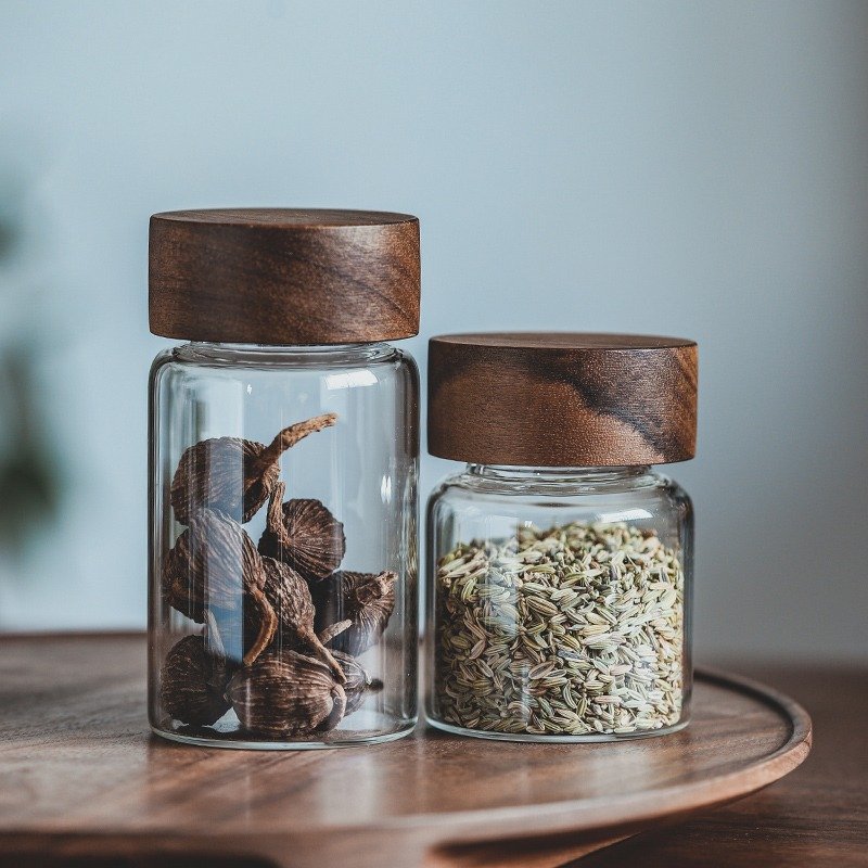 Kitchen High Borosilicate Glass Jar Spice Glass Seasoning Jars Airtight Glass Food Storage And Container With Acacia Wood Lid