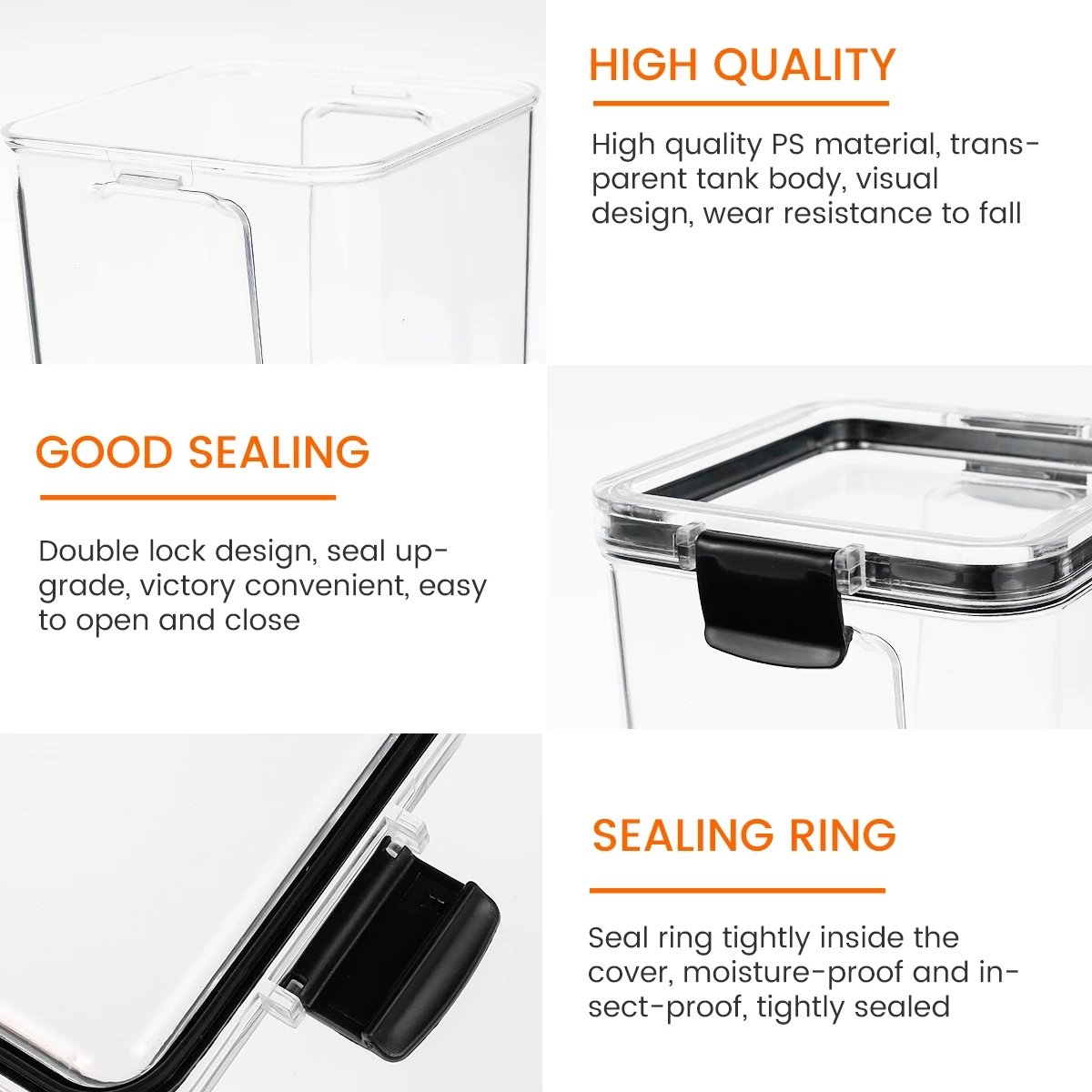 Plastic Sealed Cans Organizer Kitchen Storage Box Bin Stackable Transparent Airtight Food Storage Containers with Lids