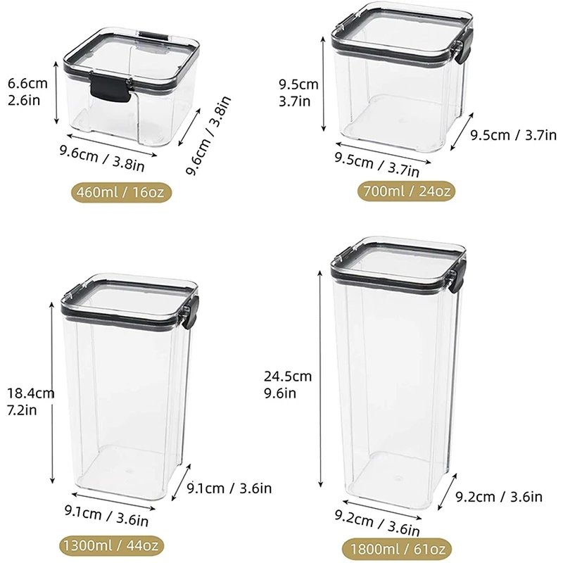 Plastic Sealed Cans Organizer Kitchen Storage Box Bin Stackable Transparent Airtight Food Storage Containers with Lids