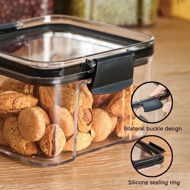 Plastic Sealed Cans Organizer Kitchen Storage Box Bin Stackable Transparent Airtight Food Storage Containers with Lids