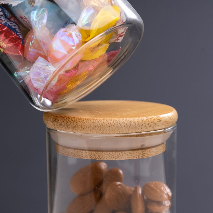 12pcs high borosilicate airtight glass storage jars set with bamboo wood lid