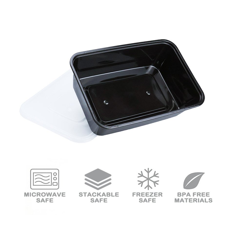 Hot Selling 500ml 650ml 1000ml Clear Black Rectangular Disposable PP Food Box, Microwaveable Plastic Food Containers