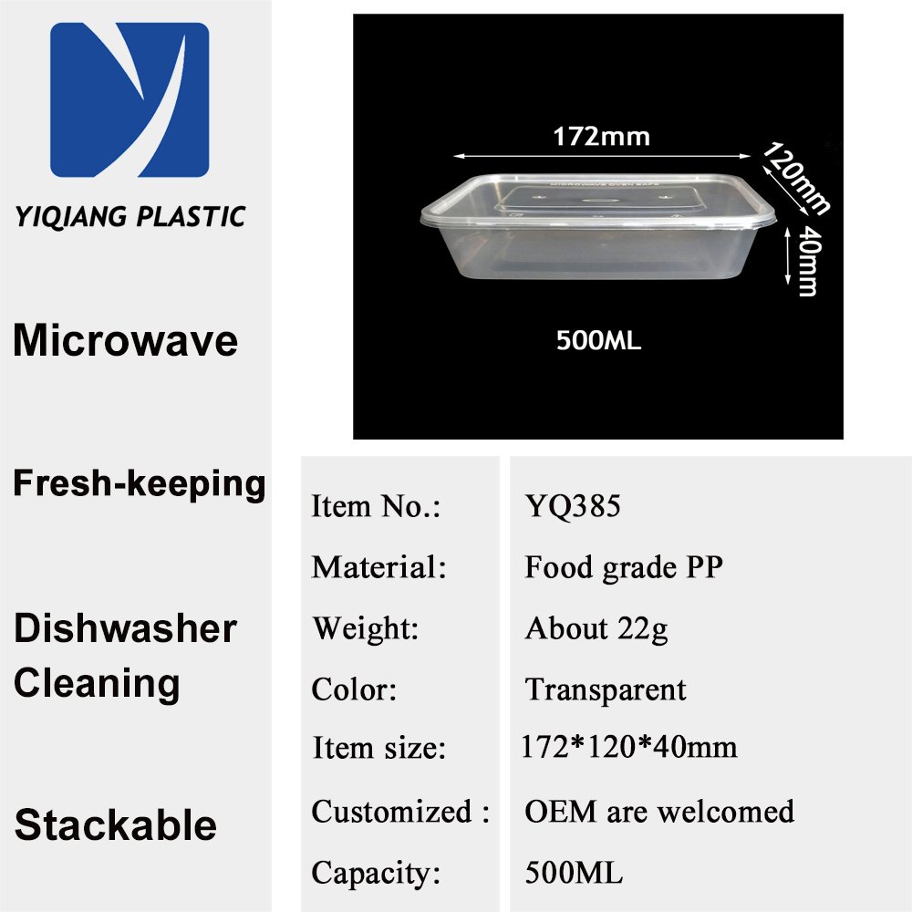 Hot Selling 500ml 650ml 1000ml Clear Black Rectangular Disposable PP Food Box, Microwaveable Plastic Food Containers