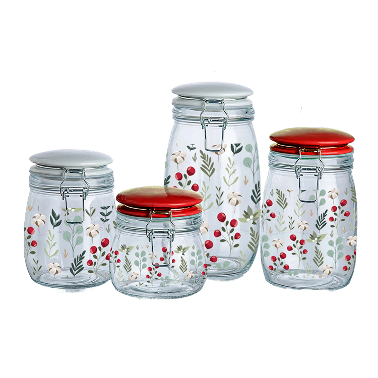 Airtight clip lock lid glass food storage jars kitchen containers empty canister for christmas gift