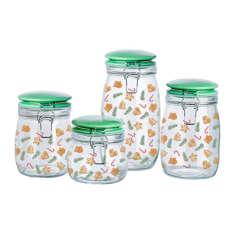 Airtight clip lock lid glass food storage jars kitchen containers empty canister for christmas gift