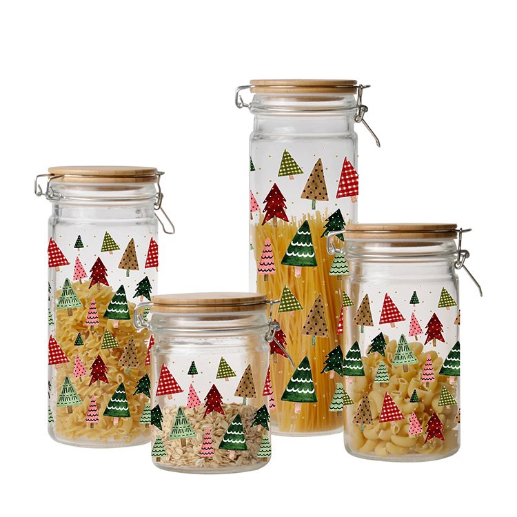 Airtight clip lock lid glass food storage jars kitchen containers empty canister for christmas gift