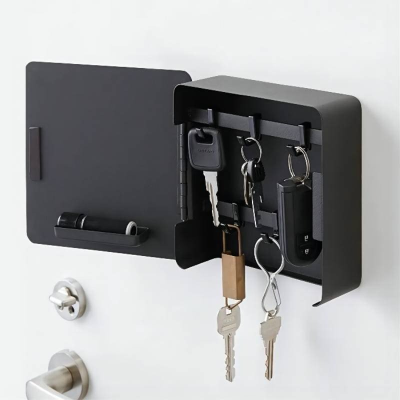 Simple Plastic-Free Installation Magnetic Storage Shelf with Debris Storage Box Door Key Hook