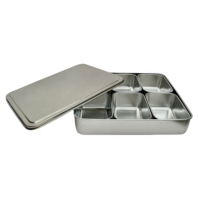 Wholesale 4 6 8 compartment stainless steel seasoning box bento box for kitchen restaurants storage