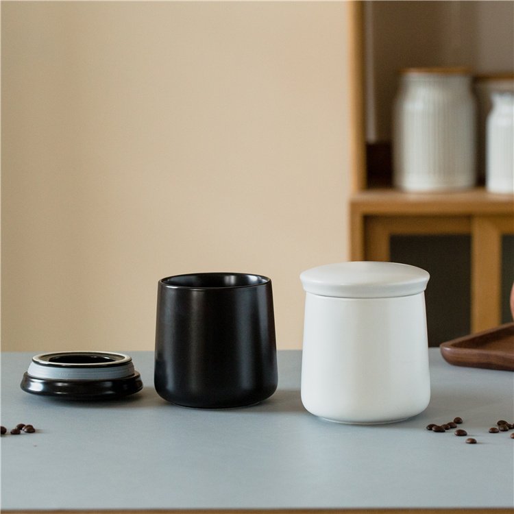 wholesale modern large matte white black ceramic coffee tea sugar airtight food canister kitchen storage jar with lid