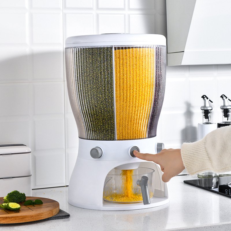4 Grid Rice Dispenser 360 Degree Rotating Dry Rice Dispenser Kitchen Grain Storage Container for Home Kitchen