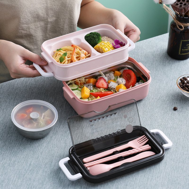 304 Stainless Steel And Plastic Stackable Airtight Keep Food Hot Lunch Box Set Bento Food Storage Container For Adults & Kids