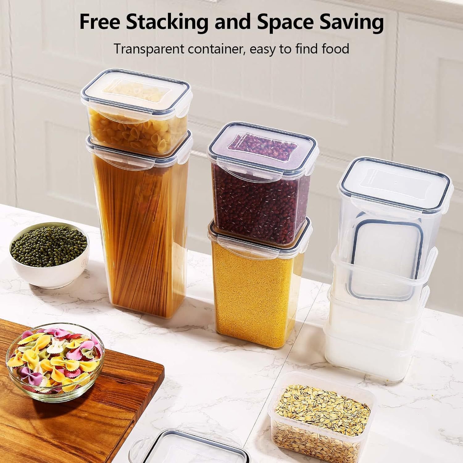 Bpa Free Plastic Airtight Stackable Kitchen Pantry Storage Bins & Boxes Food Storage Containers Set With Lids