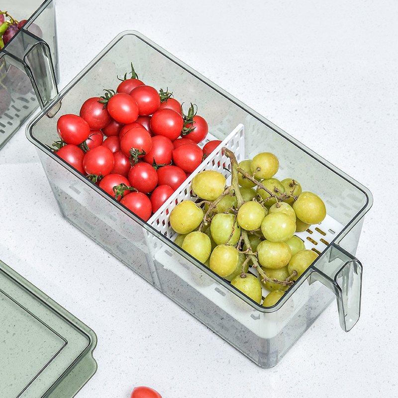 Plastic Refrigerator Food Storage Organizer For Kitchen PET Fridge Storage Container With Handle