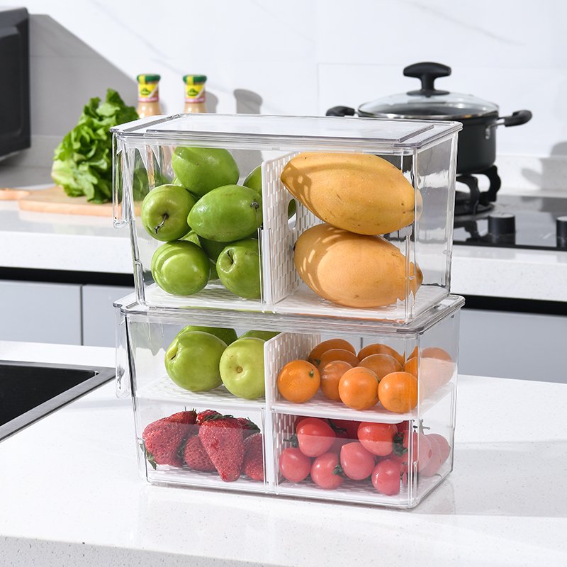Plastic Refrigerator Food Storage Organizer For Kitchen PET Fridge Storage Container With Handle