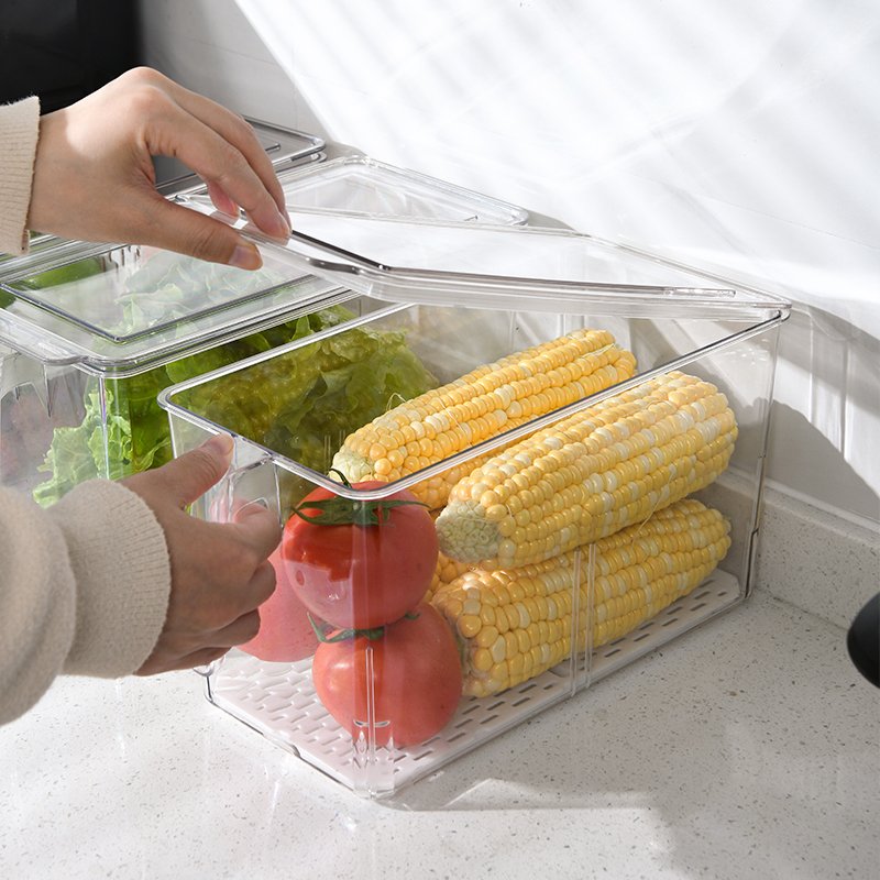 Plastic Refrigerator Food Storage Organizer For Kitchen PET Fridge Storage Container With Handle
