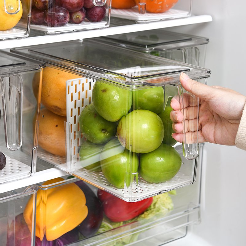 Plastic Refrigerator Food Storage Organizer For Kitchen PET Fridge Storage Container With Handle