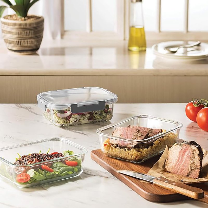 11oz-35oz Superior Glass Food Storage Containers Hinged Locking lids Leakproof Glass Meal-Prep Containers Freezer-to-Oven-Safe