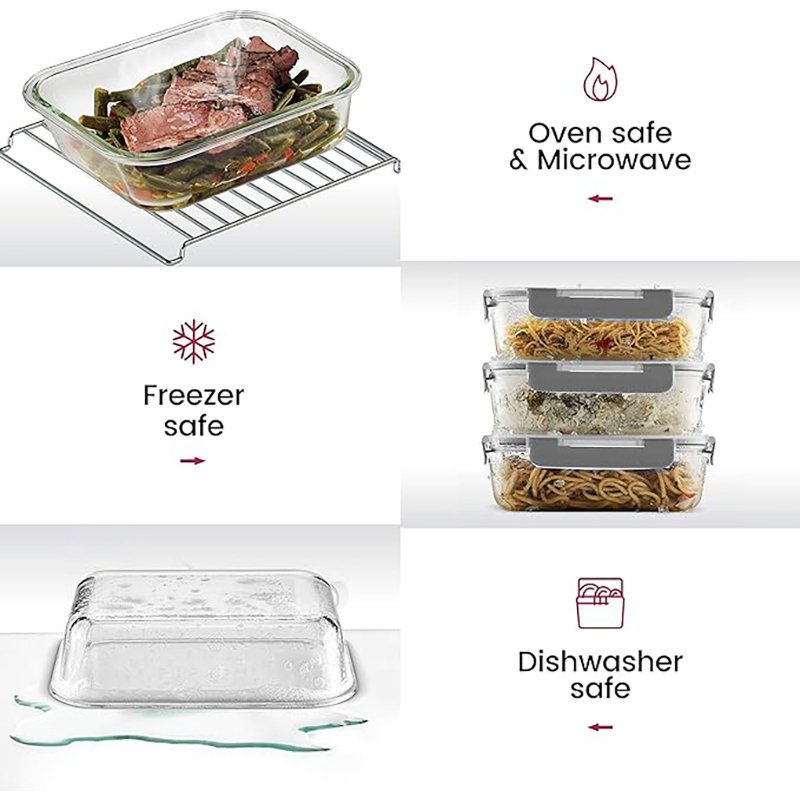 11oz-35oz Superior Glass Food Storage Containers Hinged Locking lids Leakproof Glass Meal-Prep Containers Freezer-to-Oven-Safe