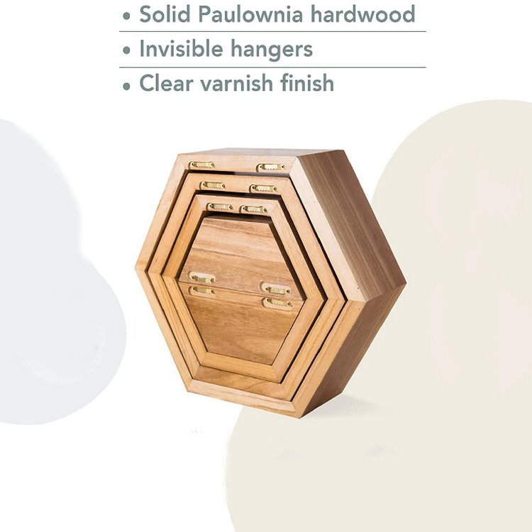 Wall Mount Honeycomb Decor Wooden Plant Pots Holder Hexagon Floating Shelves