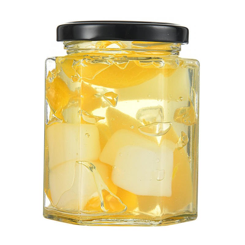 High Quality Customized Hexagon Shape Glass Jar for Honey Jams Food Storage with Lid
