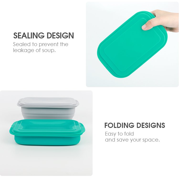 Portable Food Grade Reusable Leak-Proof food containers Collapsible Food Storage Container Kitchen Kid Silicone Bento Lunch Box