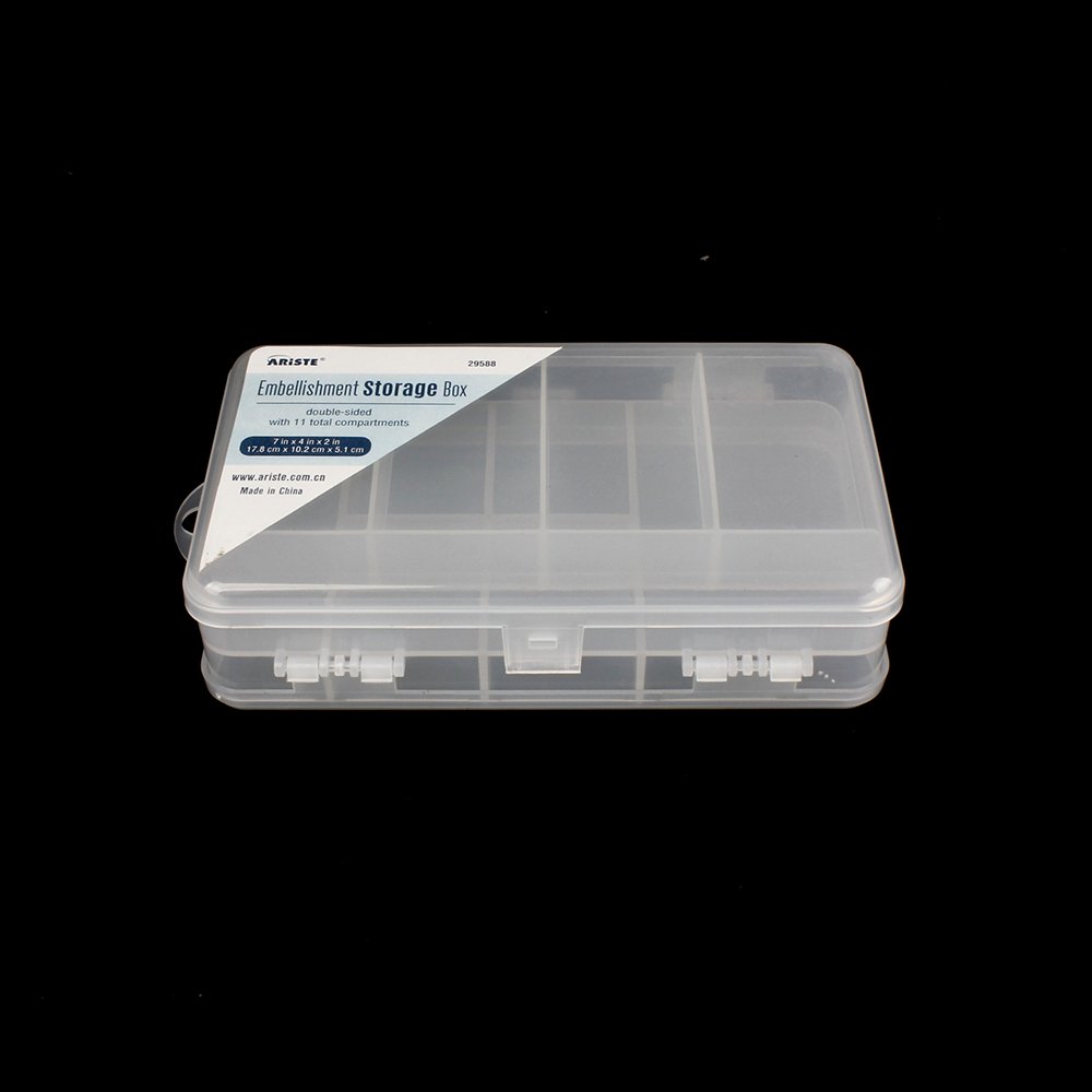 29588 Double Sided Plastic Sewing Organizer with 11 Compartments Rectangle Pattern Bead Storage Box PP Material Tool Storage