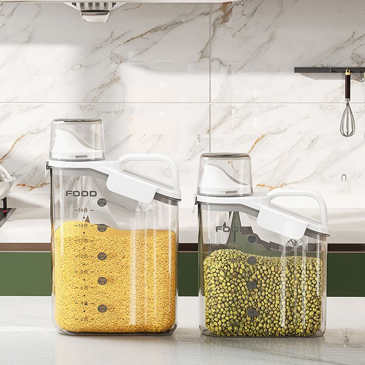 1.6L/2L/2.8L Kitchen Plastic Airtight Transparent Grain Cereal Rice Dispenser Storage Box Container with Measuring Cup