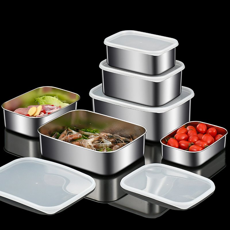304 Stainless Steel Freezing Food Packaging Box Egg Storage Box Refrigerator Food Storage Box with Silicone Soft Cover