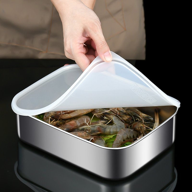 304 Stainless Steel Freezing Food Packaging Box Egg Storage Box Refrigerator Food Storage Box with Silicone Soft Cover