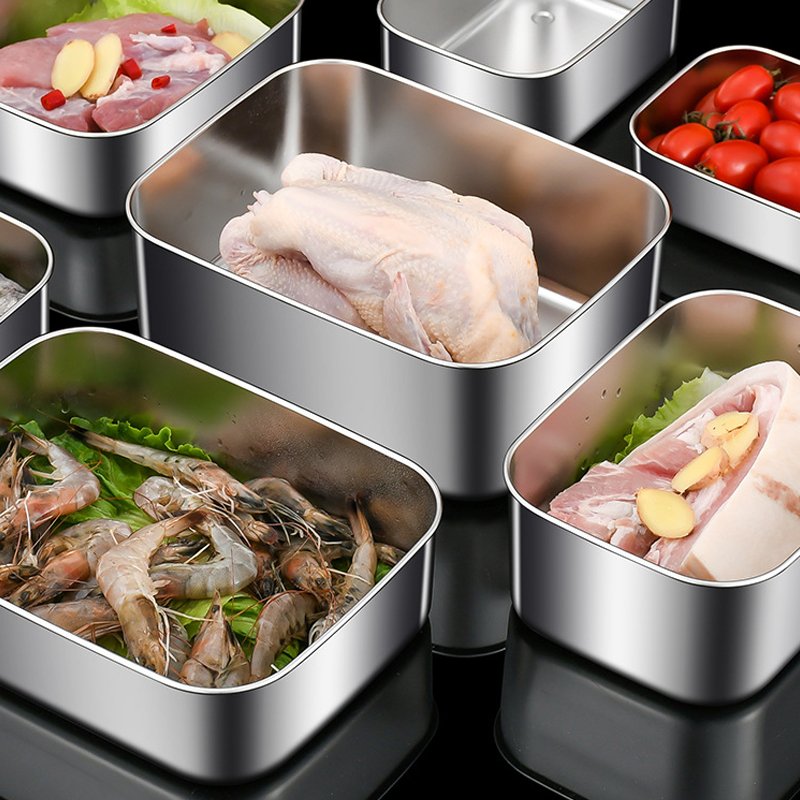 304 Stainless Steel Freezing Food Packaging Box Egg Storage Box Refrigerator Food Storage Box with Silicone Soft Cover