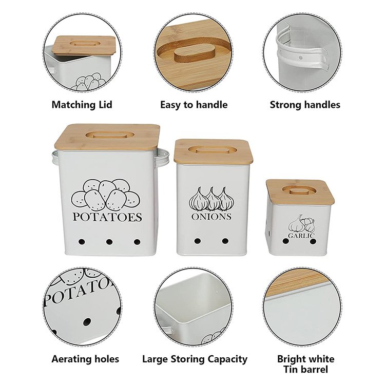 New Design Kitchen Metal Potato Onion Garlic Storage container Food Canisters Sets With Lid