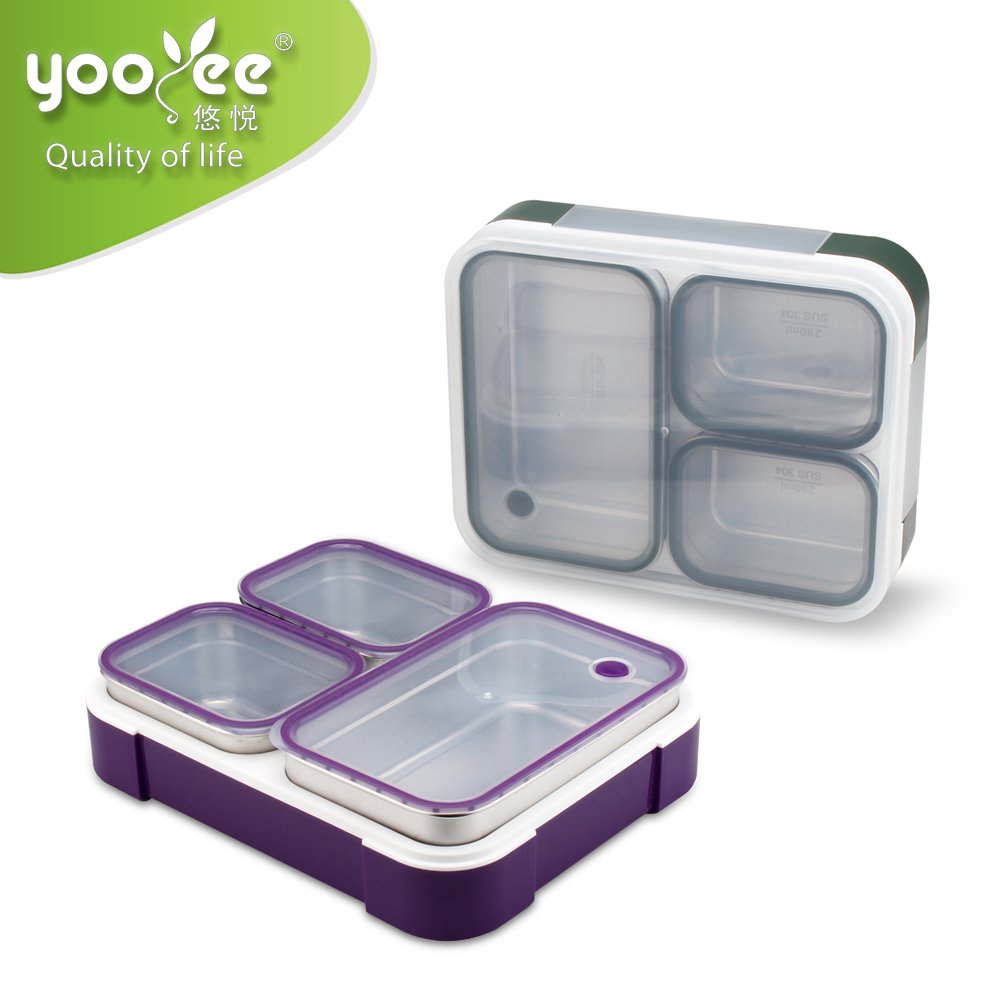 3 compartments stainless steel vacuum insulated lunchbox tiffin food storage box for food with lid