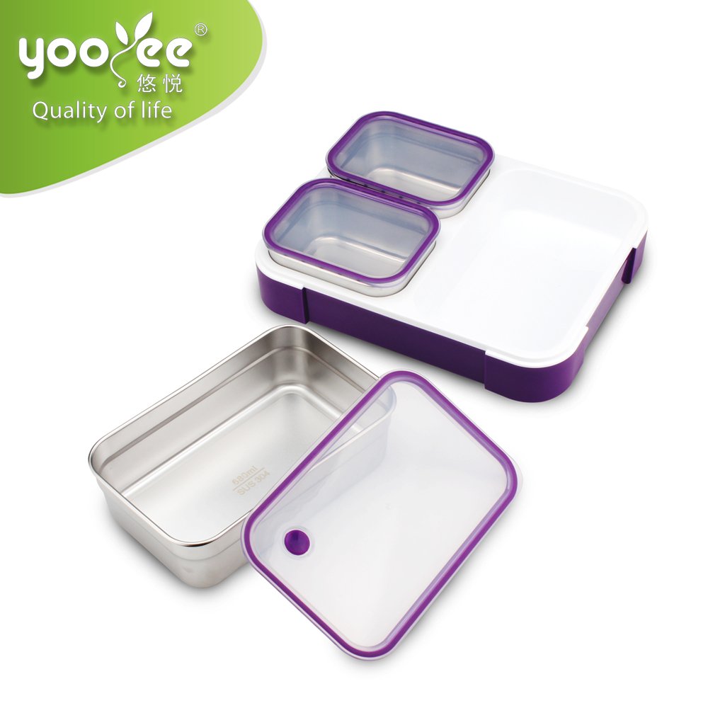 3 compartments stainless steel vacuum insulated lunchbox tiffin food storage box for food with lid