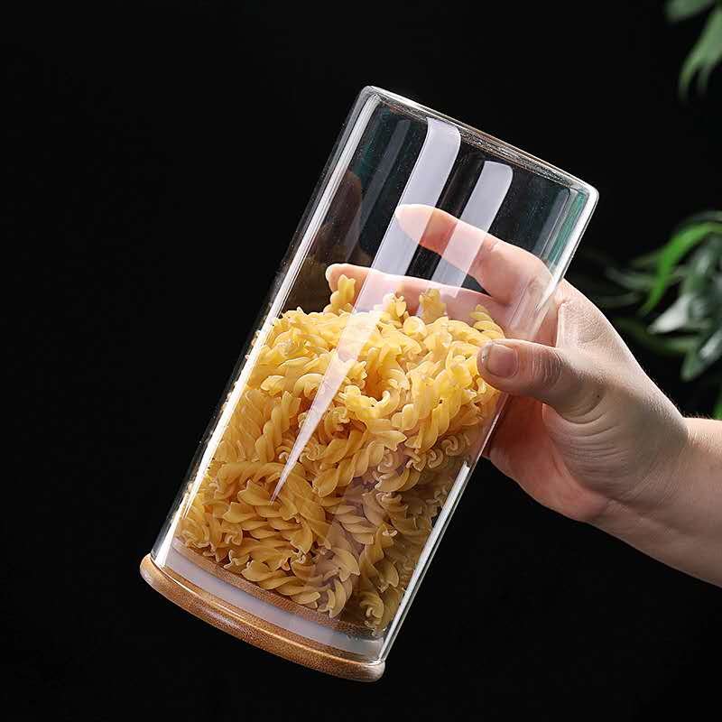 Clear D100 mm high borosilicate mason jar herb jarglass storage jar Food Storage Container with Cork bamboo airtight lid